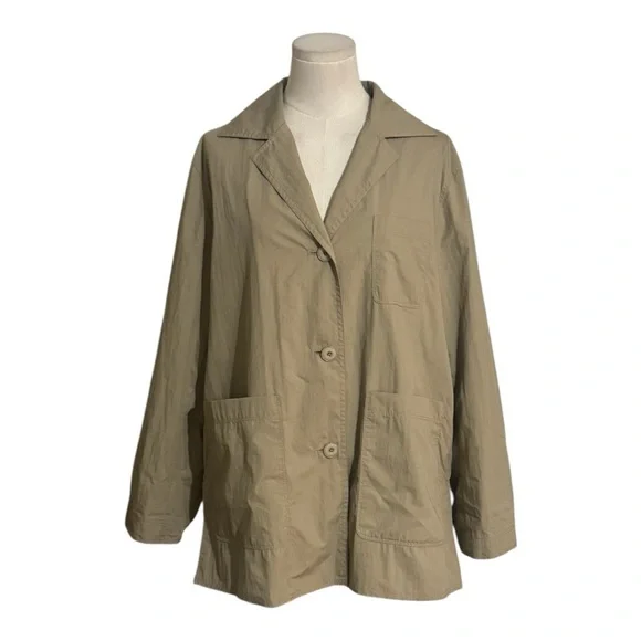 Massimo Dutti Army Green Jacket Blazer Relaxed Fit Fray Hem Pockets M Casual - Picture 2 of 12